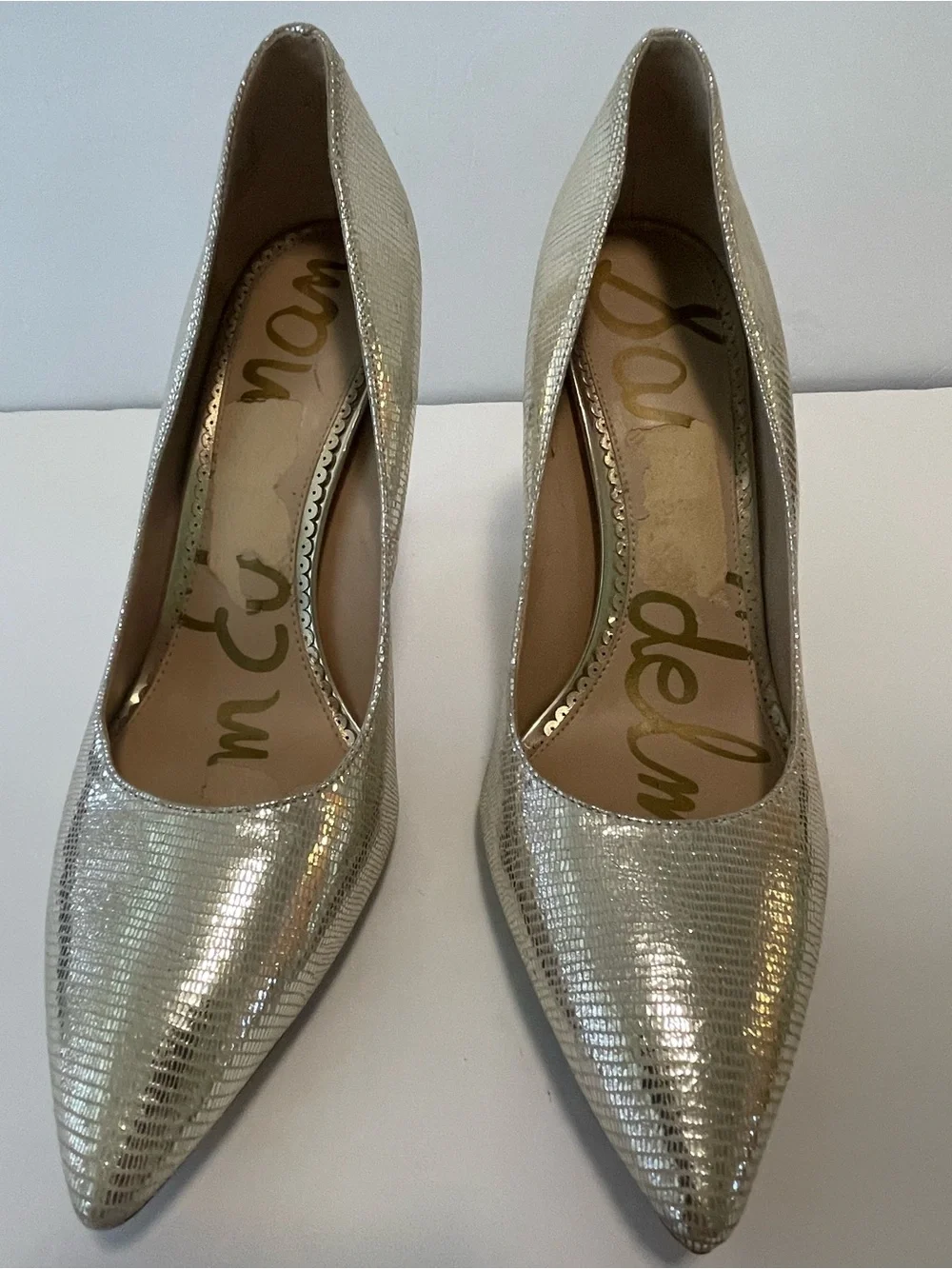 Sam Edelman Heels Pumps Pointed Toe Gold Metallic Size 10 M Leather Party Event